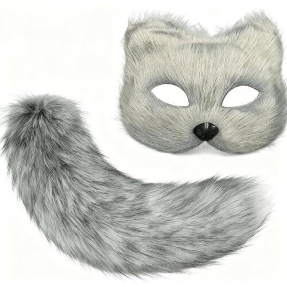 2775 Therian Mask and Tail Set for Girl Furry Cat Wolf Fox Mask and Tails